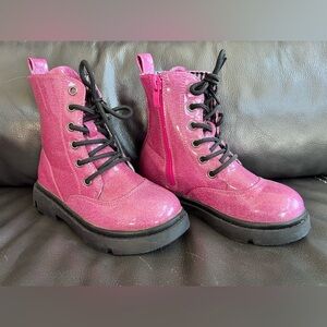 Girls sparkly pink high top patent boots size 11.